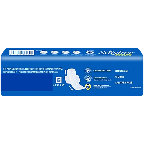 STAYFREE Sanitary Pads - Secure Cottony, 6 pcs regular