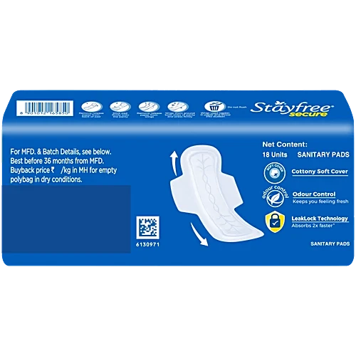 STAYFREE Secure Cottony Sanitary Pads - Regular, 18 pcs