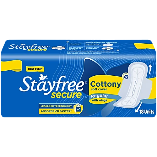 STAYFREE Secure Cottony Sanitary Pads - Regular, 18 pcs