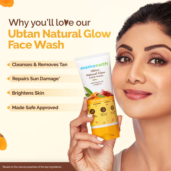 Ubtan Natural Glow Face Wash with Turmeric & Saffron for Tan Removal – 100 ml
