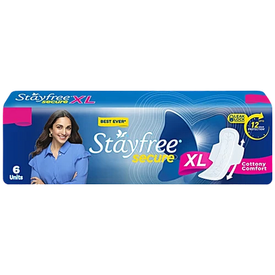 STAYFREE Sanitary Pads - Secure Xl Cottony Soft, with Wings, 6 pcs