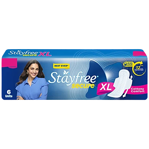 STAYFREE Sanitary Pads - Secure Xl Cottony Soft, with Wings, 6 pcs