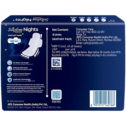 STAYFREE Secure Nights Sanitary Pads - XXL, 6 pcs