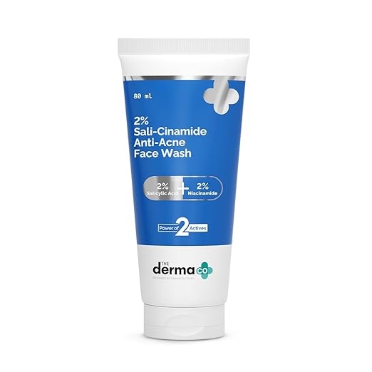 The Derma Co Sali-Cinamide Anti-Acne Face Wash with 2% Salicylic Acid & 2% Niacinamide - 80 ml | Clears Acne & Marks | Removes Excess Oil