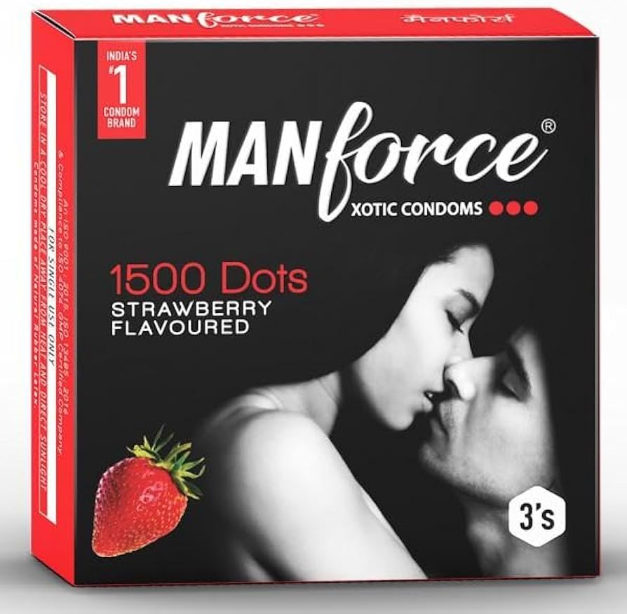 Manforce 1500 Dots Xotic Strawberry Flavour Condoms, 3 Count