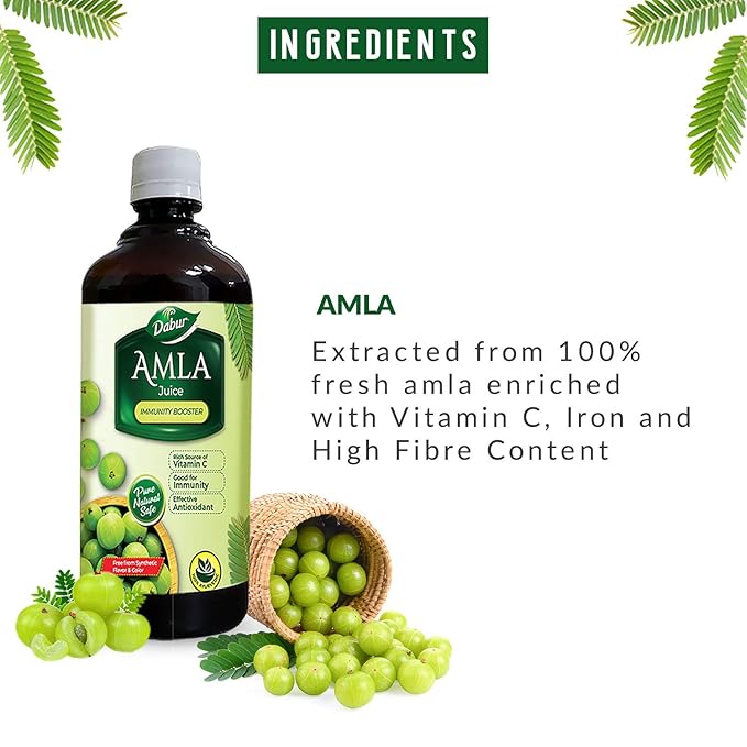 Dabur Amla Juice: Rich Source of Vitamin C and Antioxidants for Immunity boosting |Pure, Natural and 100% Ayurvedic Juice -1L