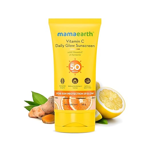 Mamaearth Daily Glow Sunscreen SPF 50 PA+++, No White Cast with Vitamin C & Turmeric for Sun Protection & Glow - 50 g