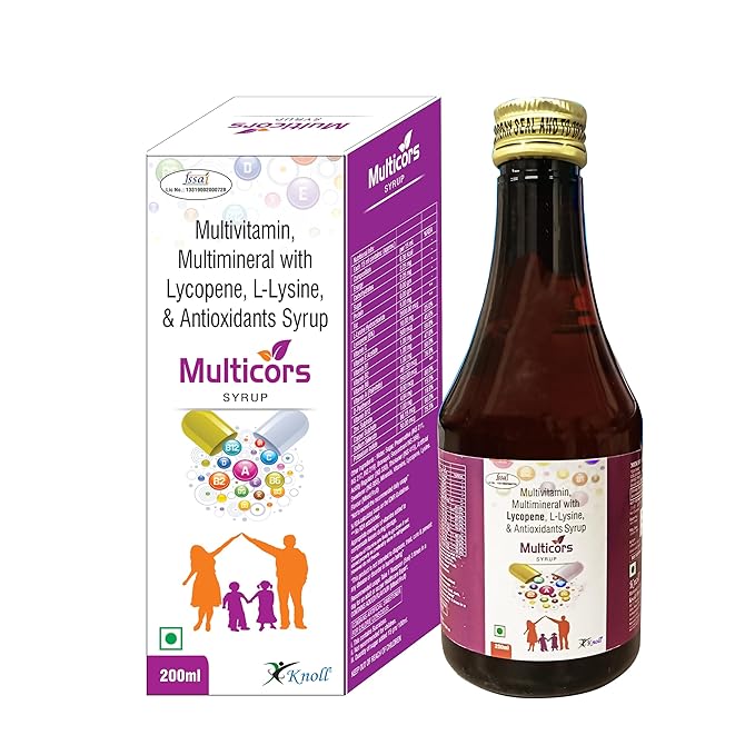 Knoll Healthcare MULTICORS Multivitamin & Multimineral with Lycopene, L-Lysine, & Antioxidants Syrup 200ML
