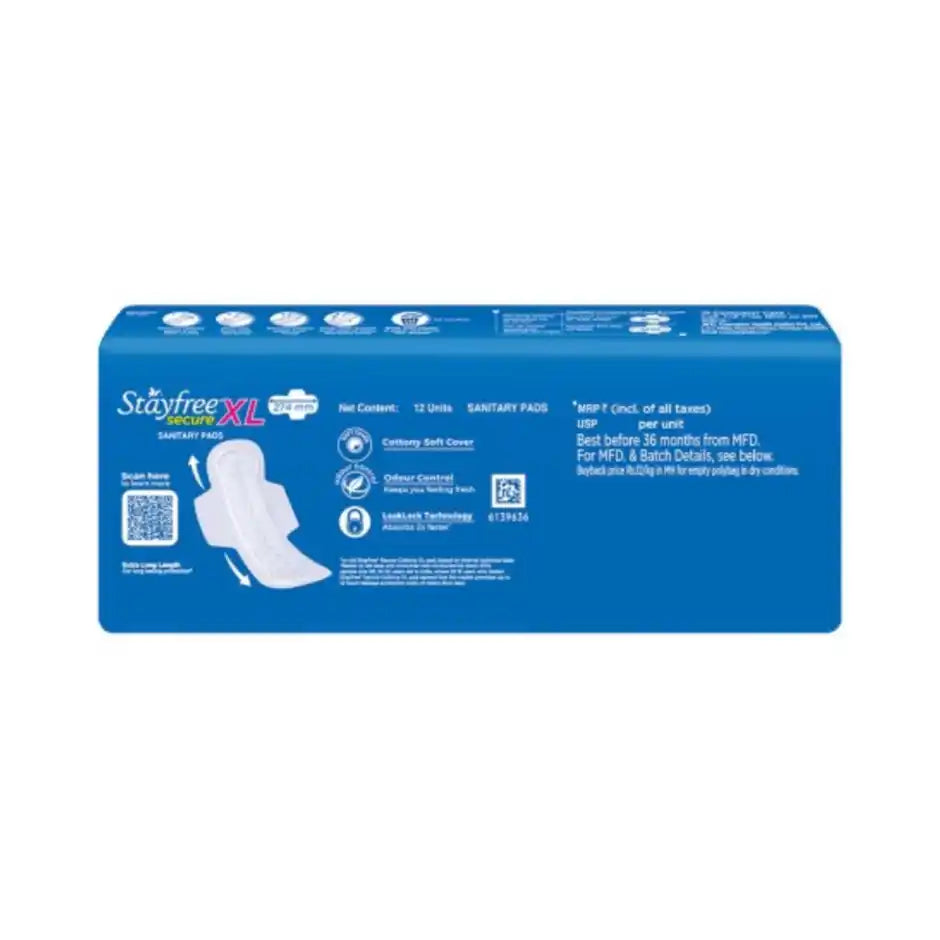Stayfree Secure Cottony Sanitary Pads | XL | 12 pcs